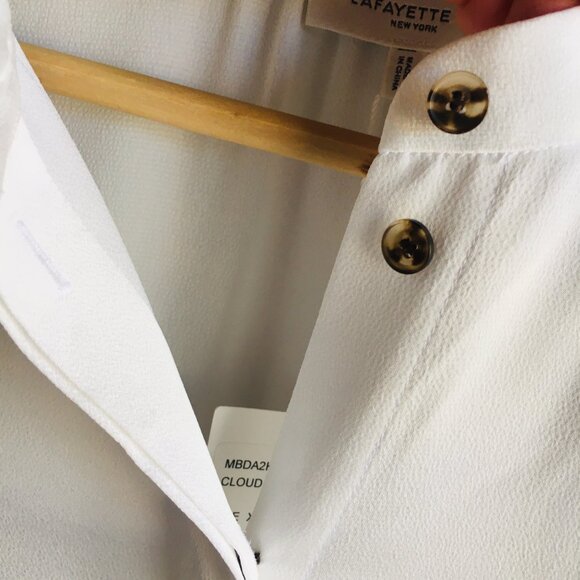 NWT Lafayette 148 Layla Plisse Pleated Sleeve Blouse Off-White Statement XL - Picture 4 of 16